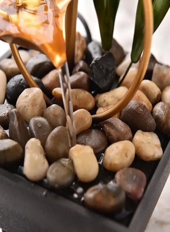 V TRIVYOM Metal Tabletop Water Fountain - Decor Ornaments with Waterfall Desktop Lotus Fountains, Deep Basin and Natural River Rocks, Indoor Relaxation for Office, Bedroom Decor Item (Golden, 1 PCS) - Image 3